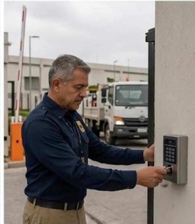 Agente da GAPE operando o controle de acesso na portaria